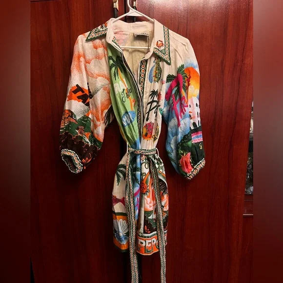 Alemais Multicolor Paradiso Linen Mini Dress Brand New with Tags